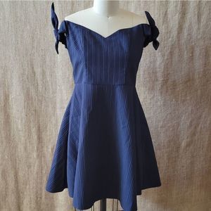 TOPSHOP Navy Off-shoulder Tie Dress -6